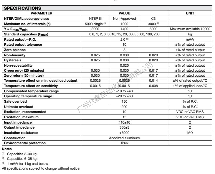 美国世铨 LPS-6kg称重传感器技术参数