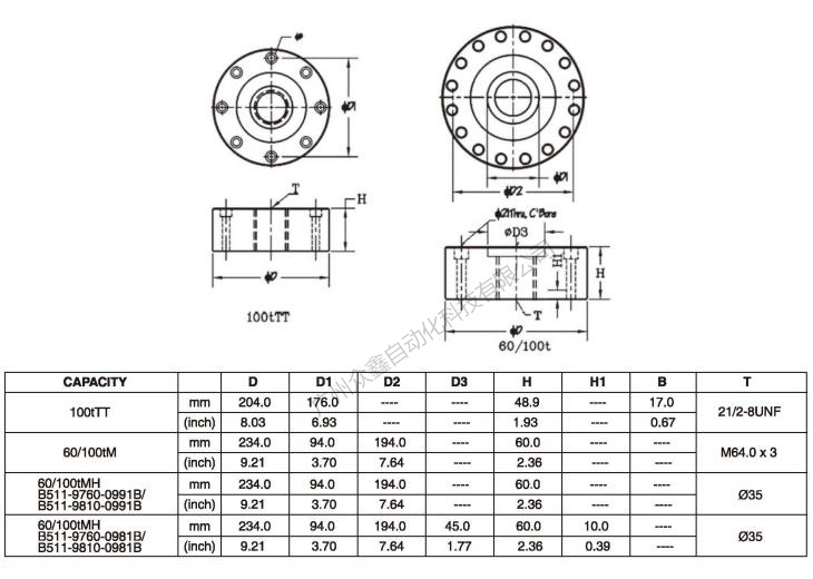 美国世铨 LCD-100TMH称重传感器产品尺寸