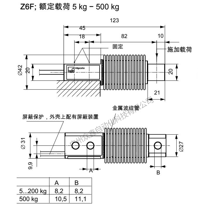 德国HBM Z6FD1系列5kg至500kg产品尺寸