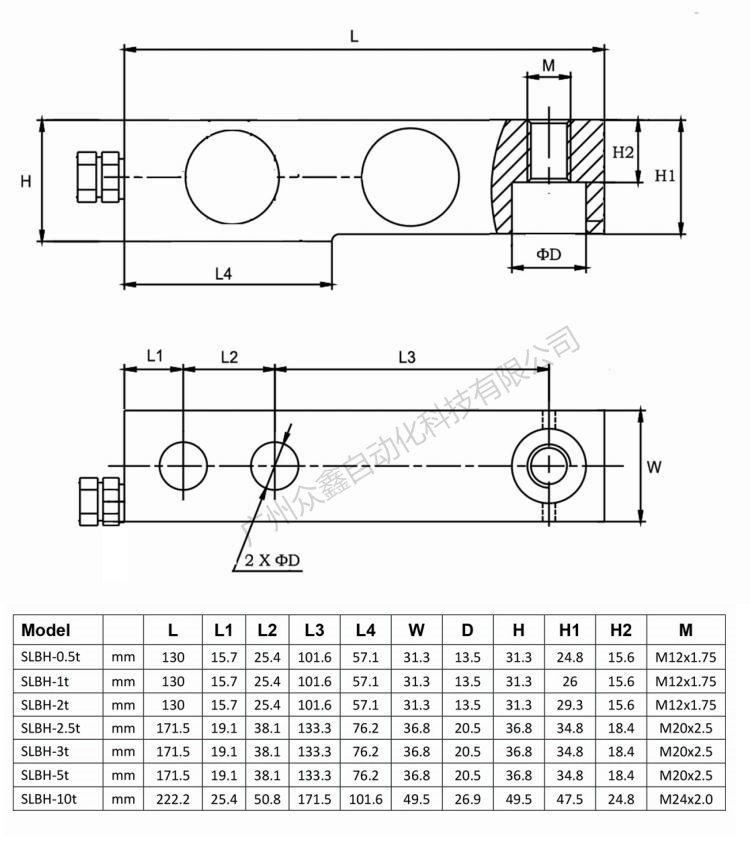 美国中克塞尔 SLBH-5t称重传感器产品尺寸