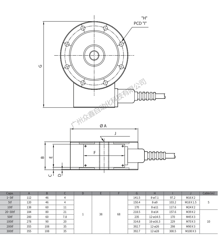 韩国凯士 LS-1T称重传感器产品尺寸