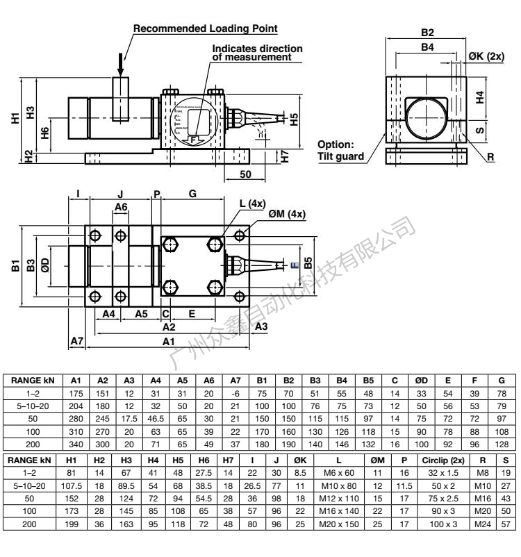 美国BLH NOBEL KIS-8-20KN张力传感器产品尺寸