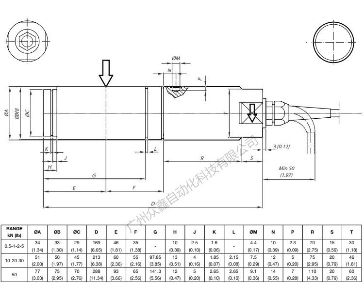 美国BLH NOBEL KIS-2-30KN张力传感器产品尺寸