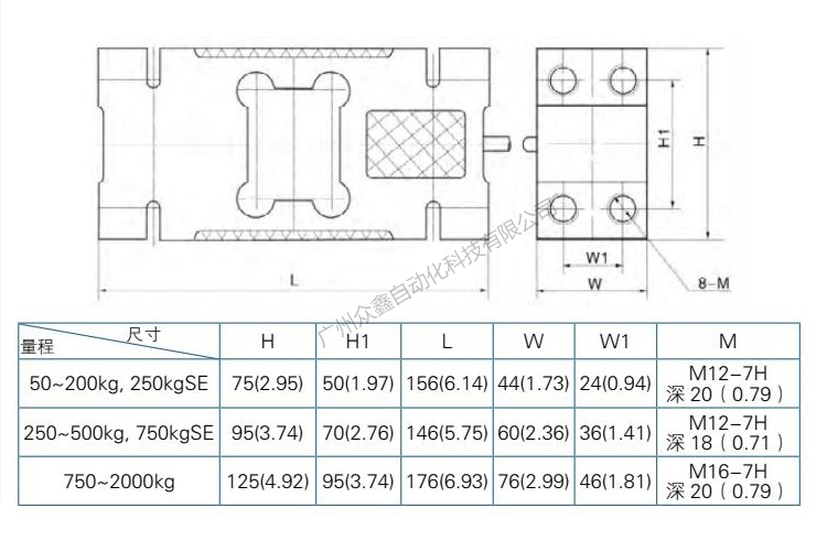 L6F-C3-50kg-3B6称重传感器产品尺寸