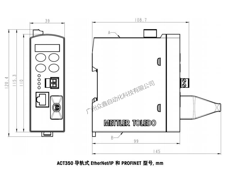 ACT350称重变送器EtherNet/IP和PROFINET型号产品尺寸